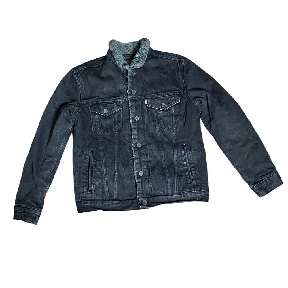 Levi's Jean Denim Jacket Men’s Medium Black Snap Insulated Sherpa Lined Trucker
